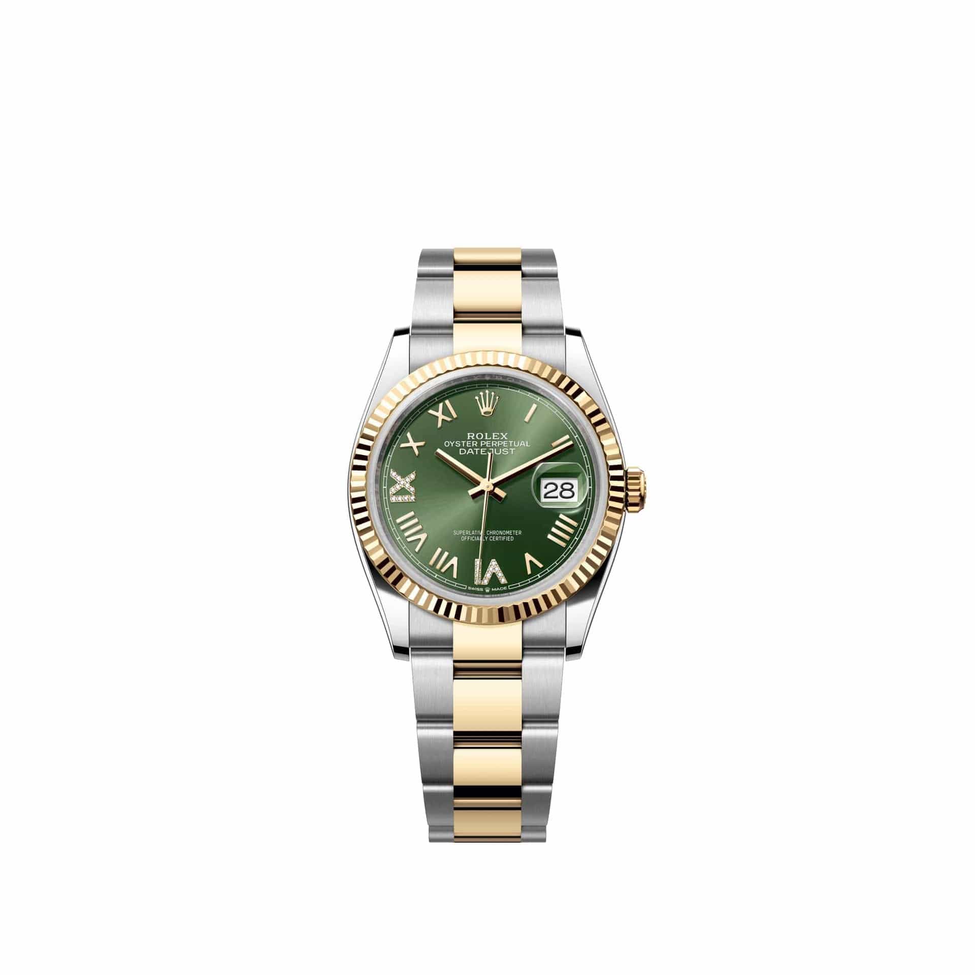 Rolex Datejust 36 126233 Yellow Gold Stainless Steel Olive Green Diamond Roman Dial Oyster (2026)