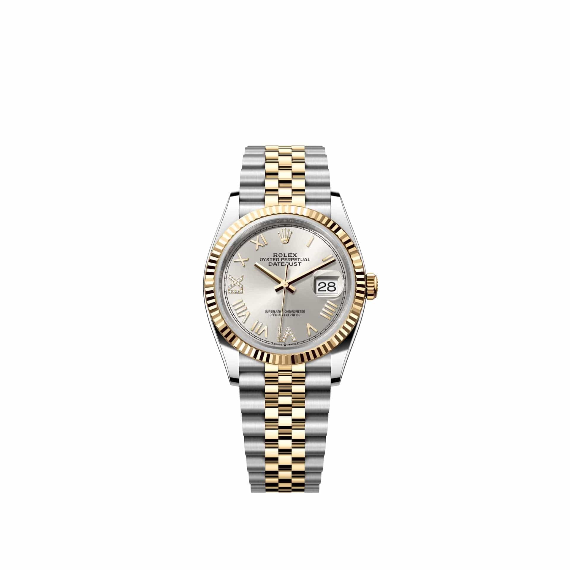 Rolex Datejust 36 126233 Yellow Gold Stainless Steel Silver Diamond Roman Dial Jubilee (2026)