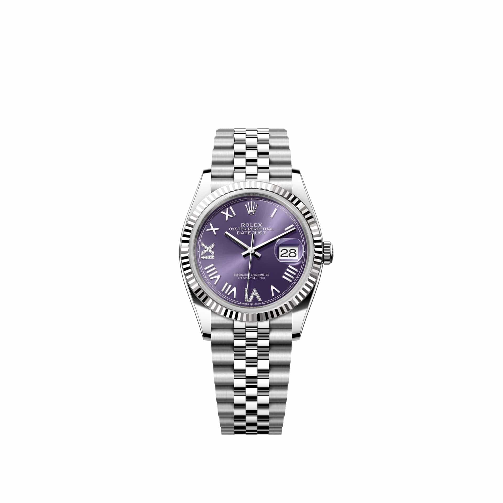 Rolex Datejust 36 126234 Stainless Steel Aubergine Diamond Roman Dial Jubilee (2026)