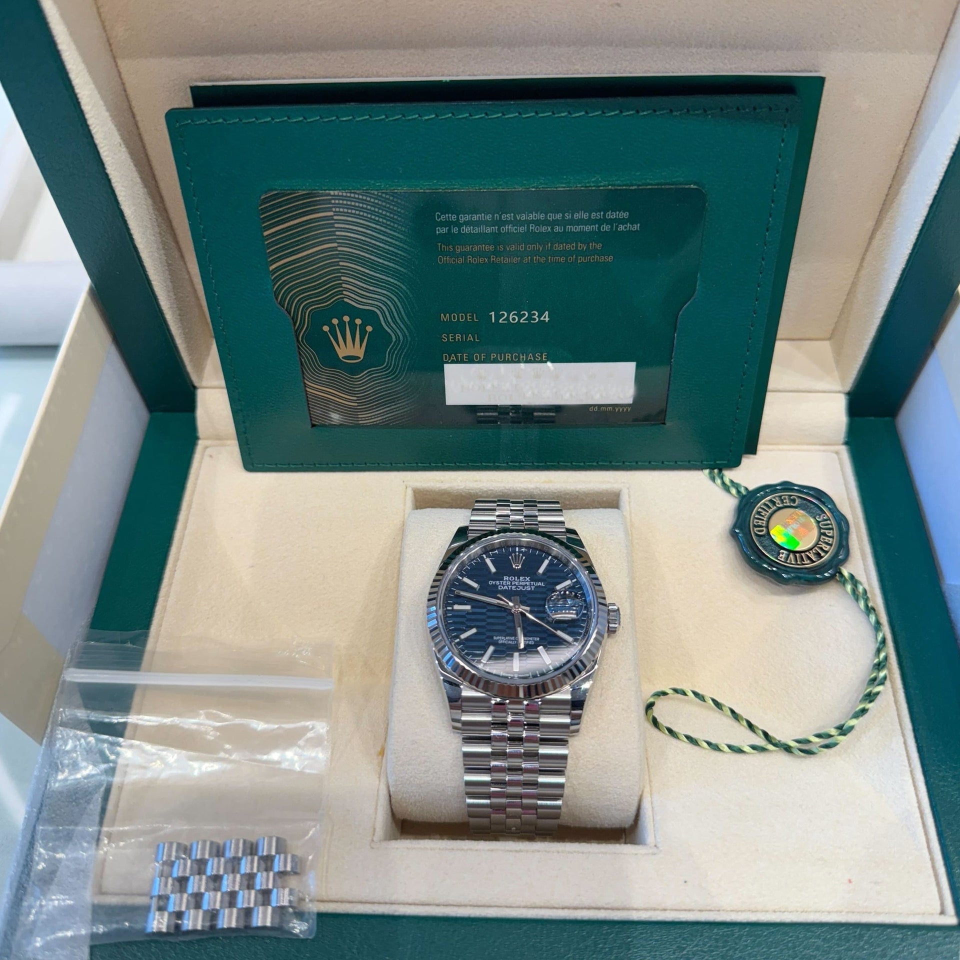 Rolex Datejust 36 126234 Stainless Steel Blue Motif Dial Jubilee (2023)