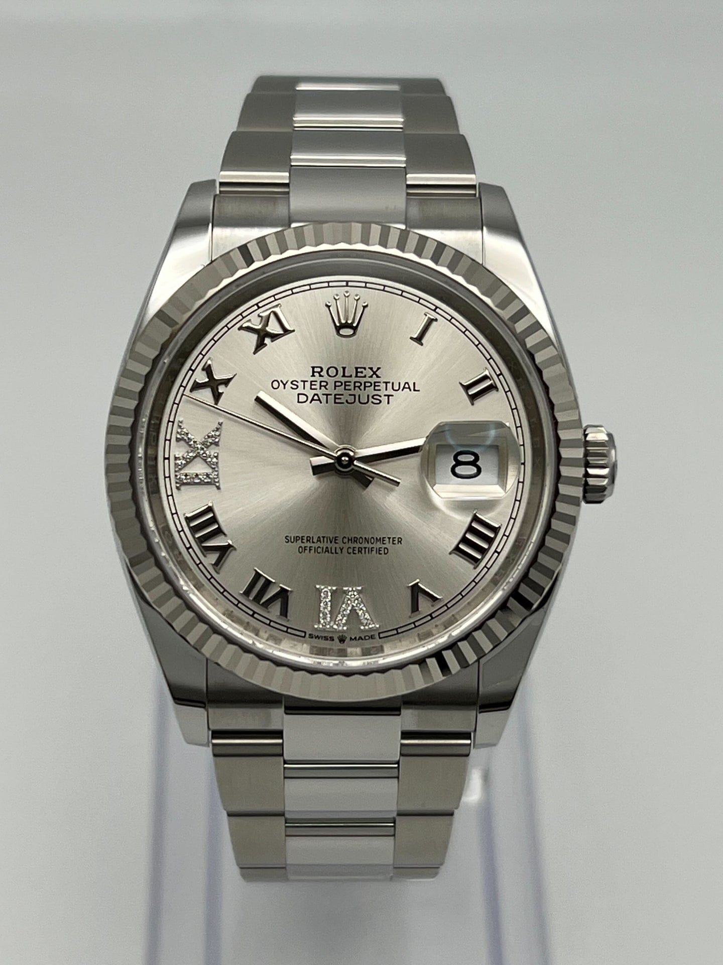 Luxury Watch Rolex Datejust 36 White Gold & Stainless Steel Silver Dial 126234 Wrist Aficionado