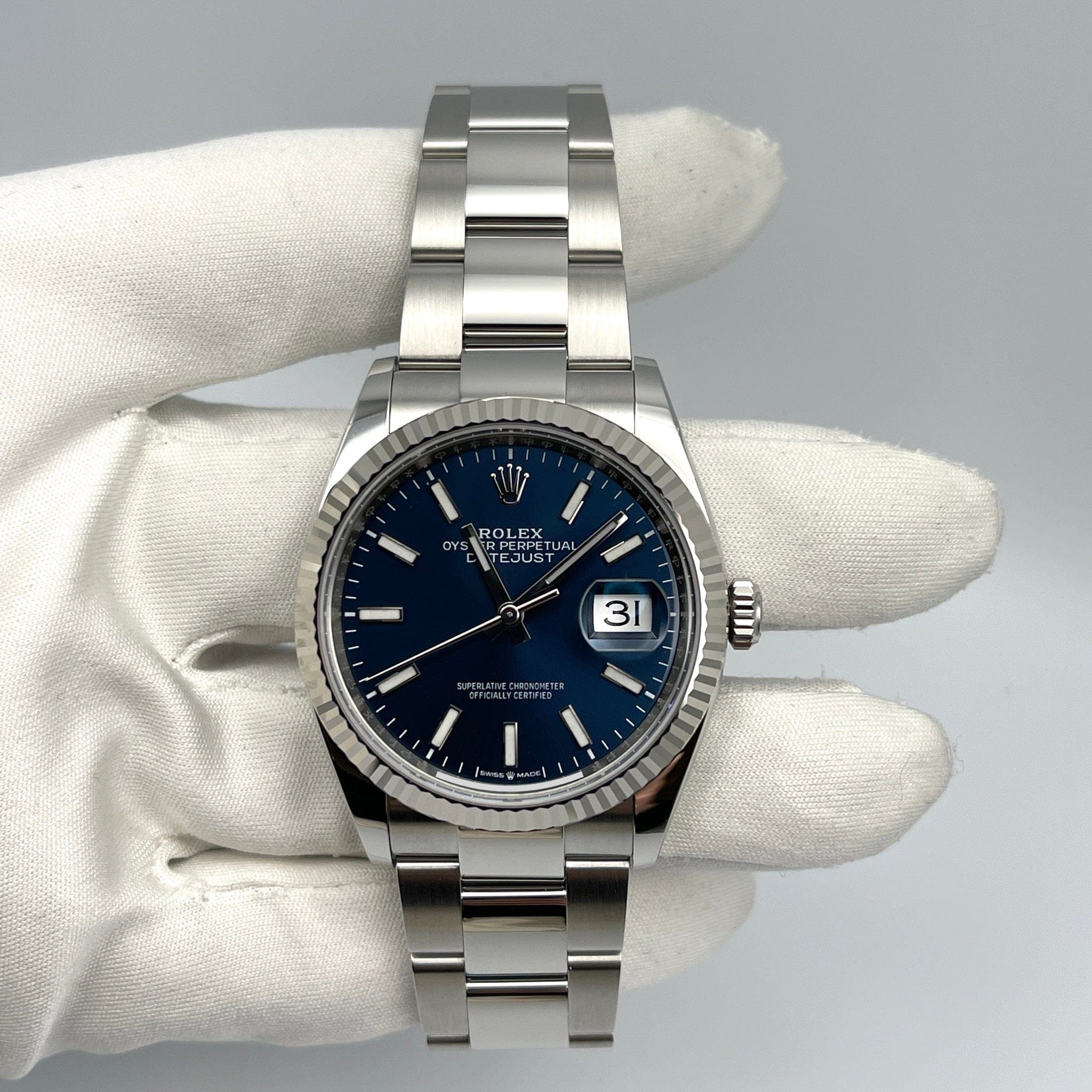 Luxury Watch Rolex Datejust 36 White Gold & Stainless Steel Blue Dial 126234 Wrist Aficionado