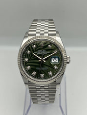 Rolex Datejust 126234 White Gold Stainless Steel Palm Motif Diamond Dial Jubilee