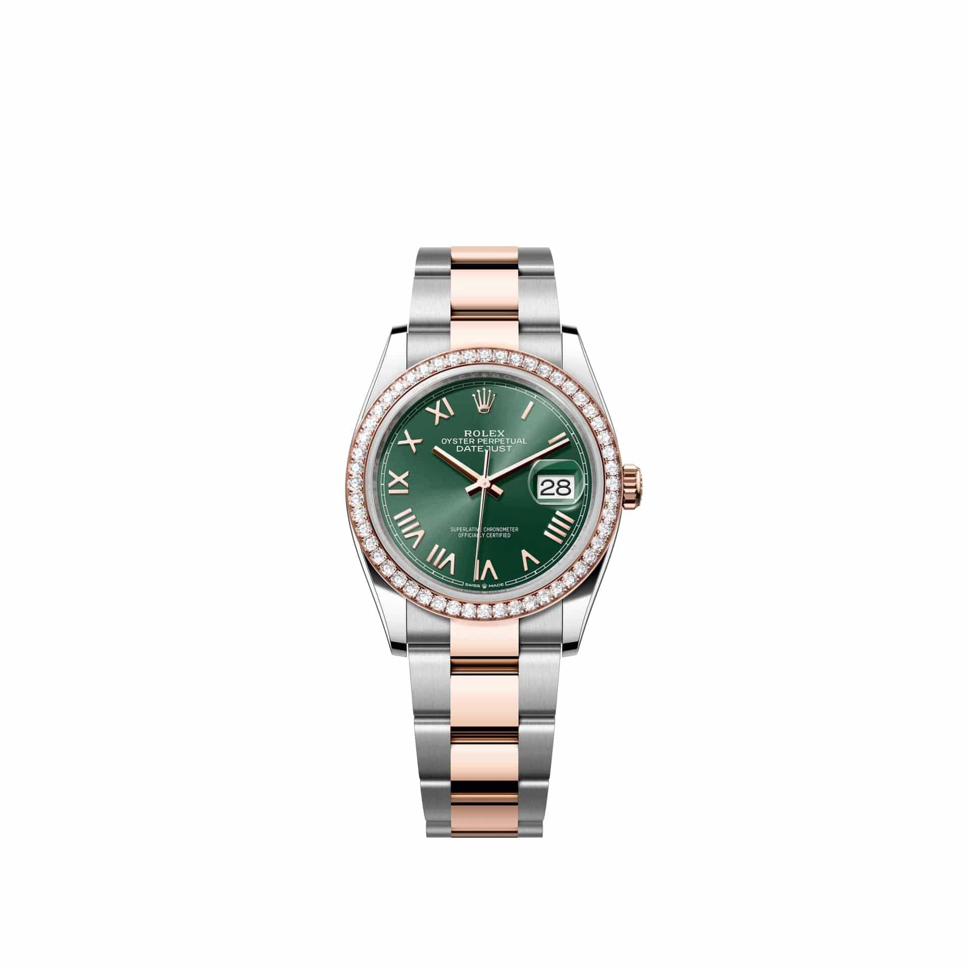 Rolex Datejust 36 126281RBR Rose Gold Stainless Steel Mint Green Roman Dial Oyster Diamond Bezel (2026)