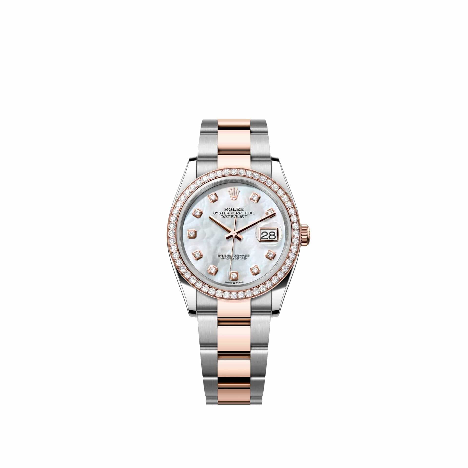 Rolex Datejust 36 126281RBR Rose Gold Stainless Steel White Mother of Pearl Diamond Dial Oyster Diamond Bezel (2026)