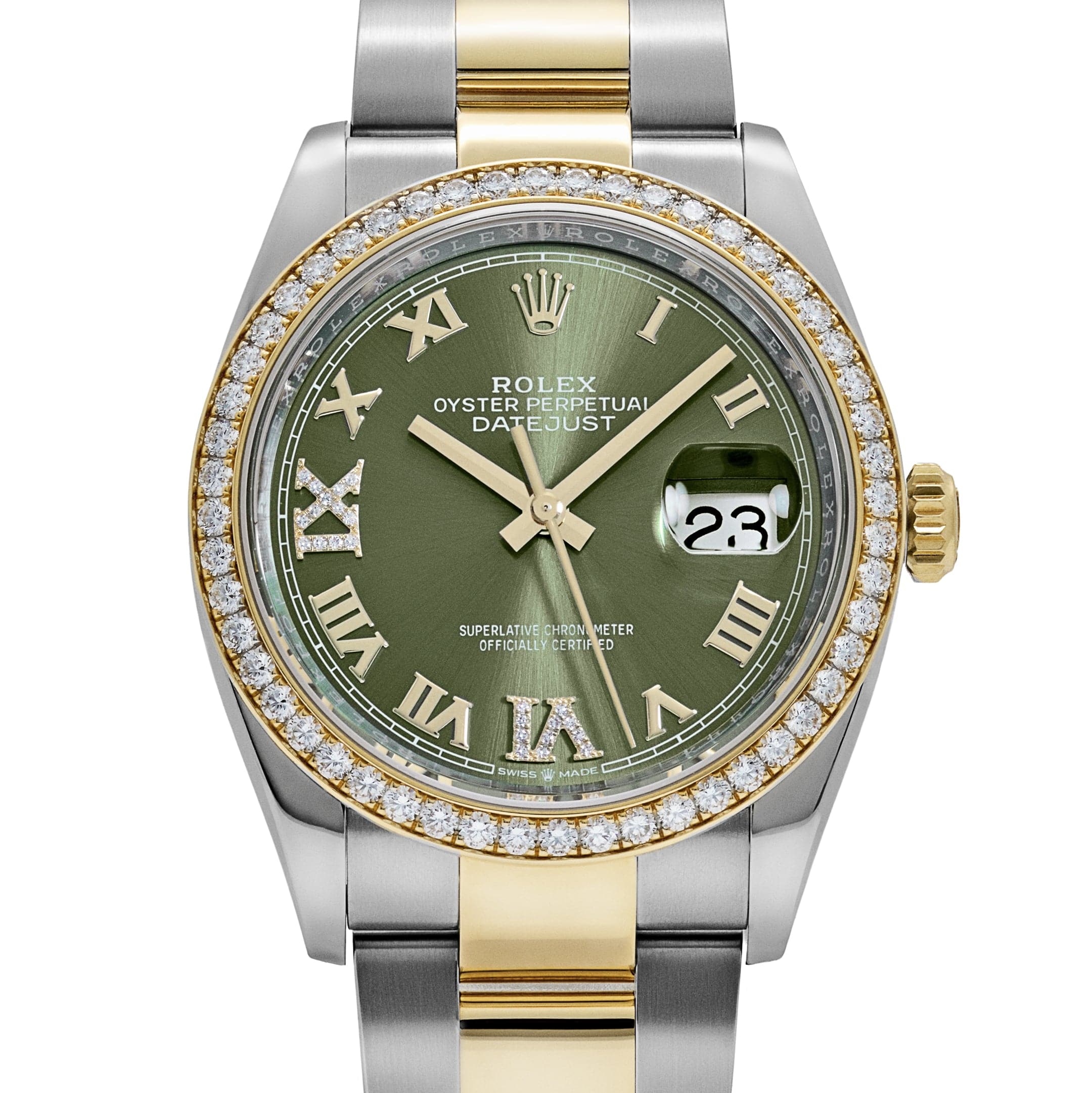 Rolex Datejust 36 126283RBR Stainless Steel Yellow Gold Olive Green Diamond Dial Diamond Bezel Oyster (2023)