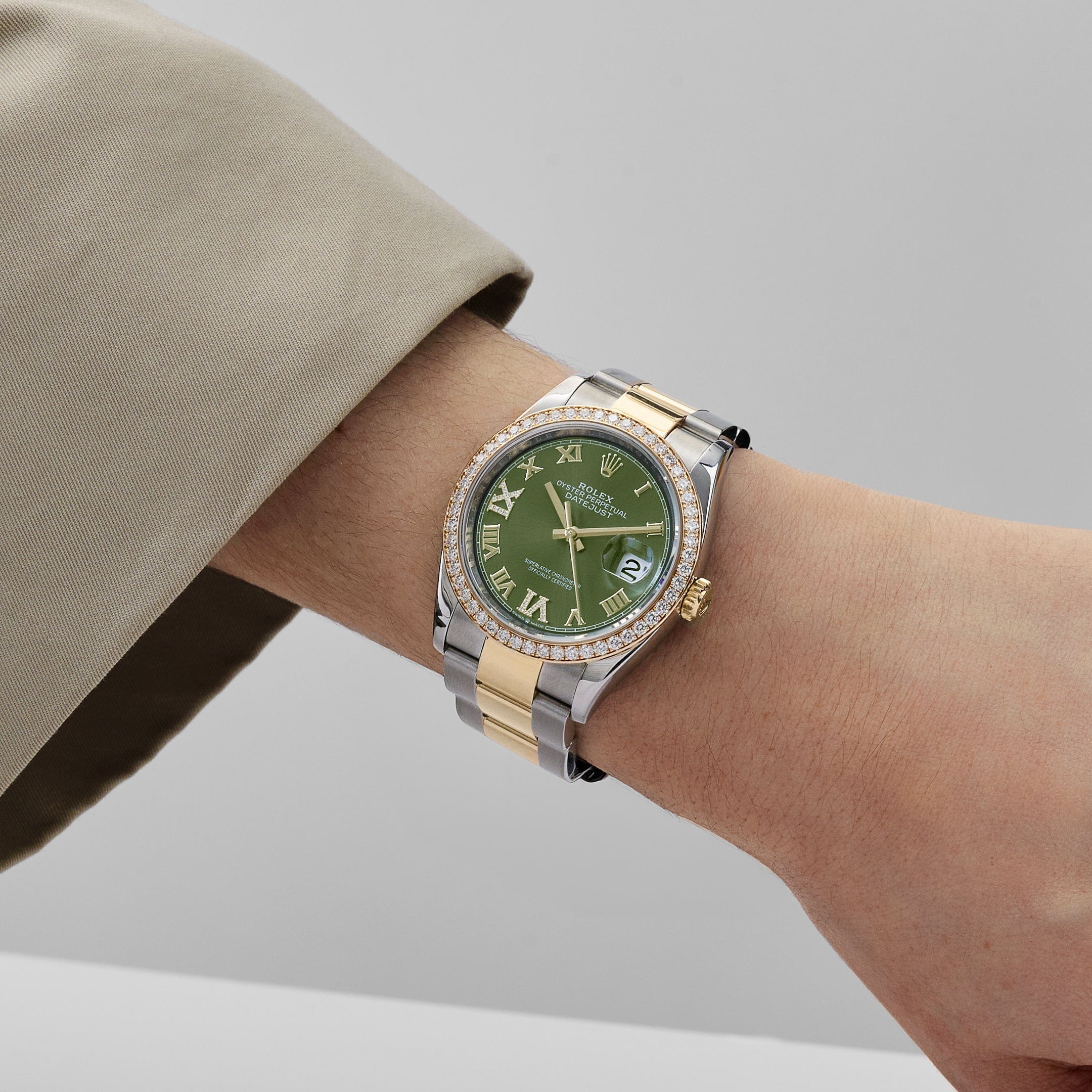 Rolex Datejust 36 126283RBR Stainless Steel Yellow Gold Olive Green Diamond Dial Diamond Bezel Oyster (2023)