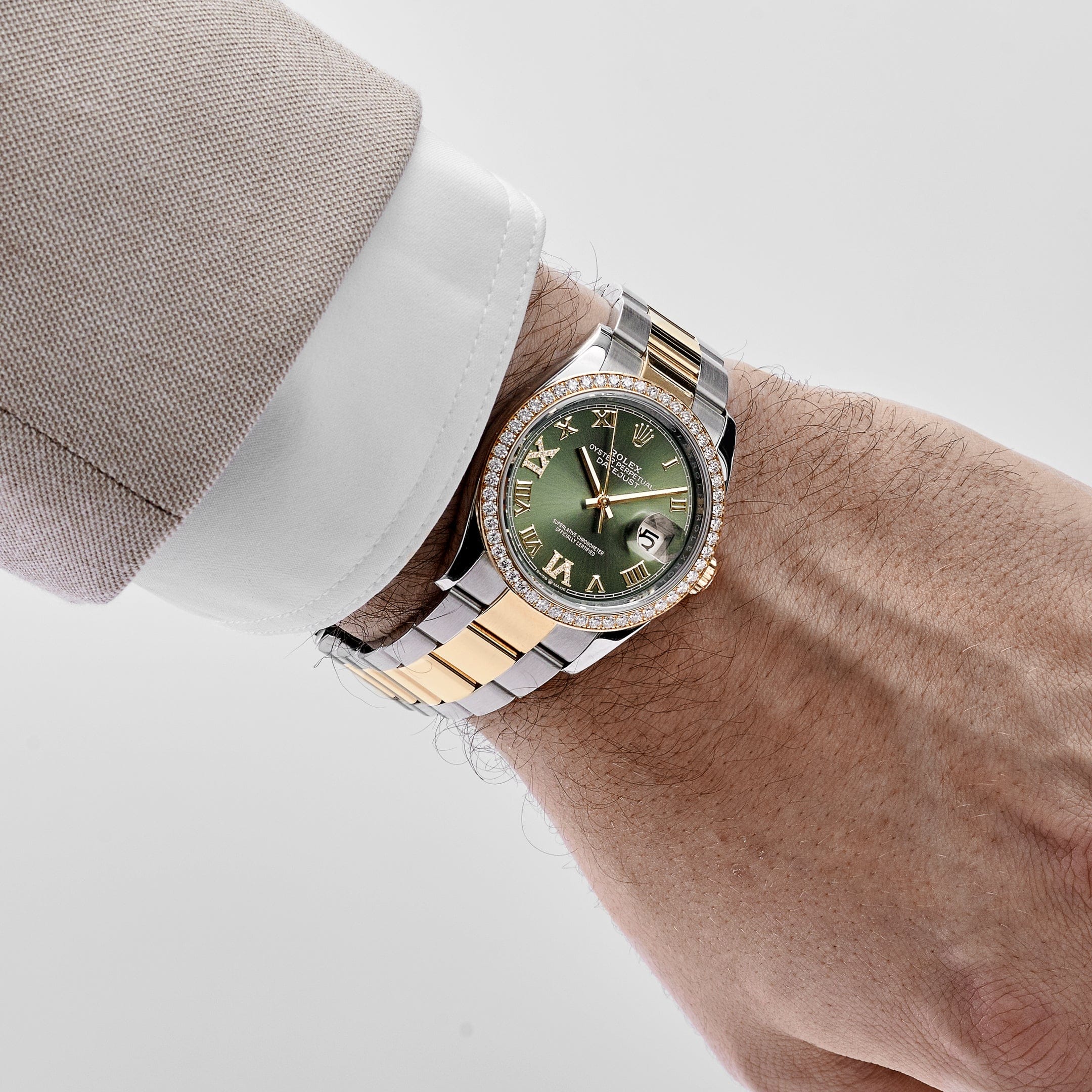 Rolex Datejust 36 126283RBR Stainless Steel Yellow Gold Olive Green Diamond Dial Diamond Bezel Oyster (2023)