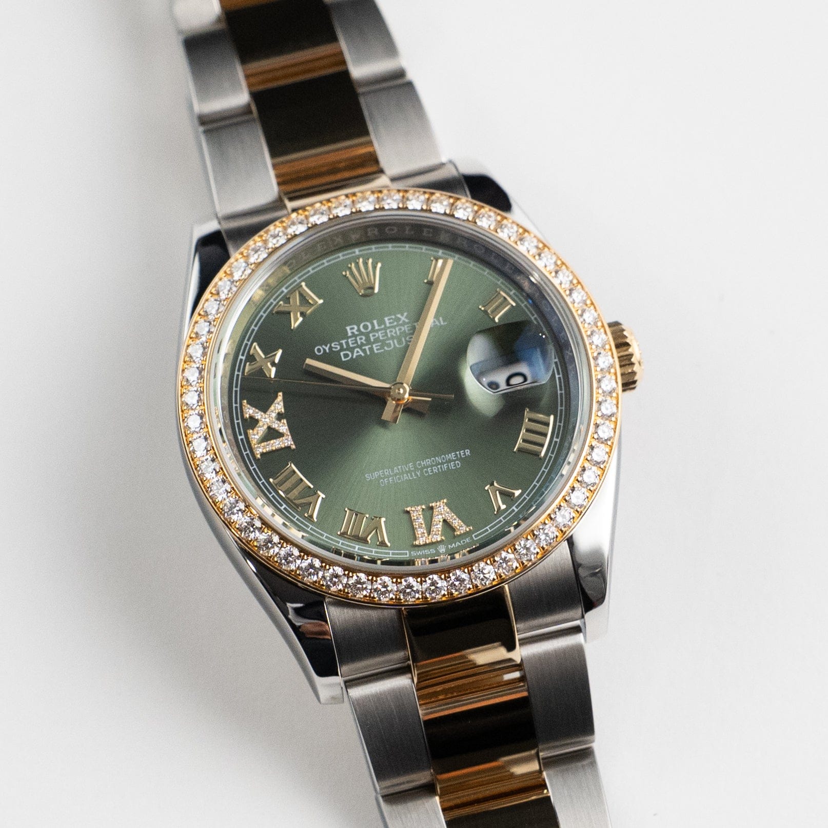 Rolex Datejust 36 126283RBR Stainless Steel Yellow Gold Olive Green Diamond Dial Diamond Bezel Oyster (2023)