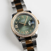Rolex Datejust 36 126283RBR Stainless Steel Yellow Gold Olive Green Diamond Dial Diamond Bezel Oyster (2023)