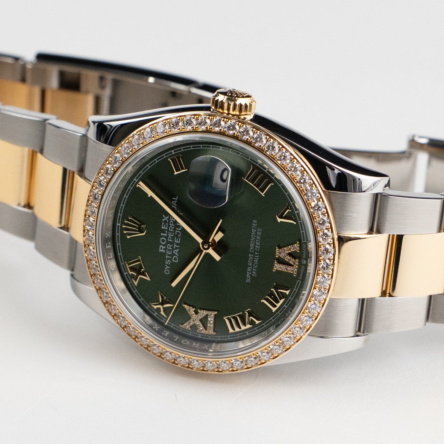 Rolex Datejust 36 126283RBR Stainless Steel Yellow Gold Olive Green Diamond Dial Diamond Bezel Oyster (2023)