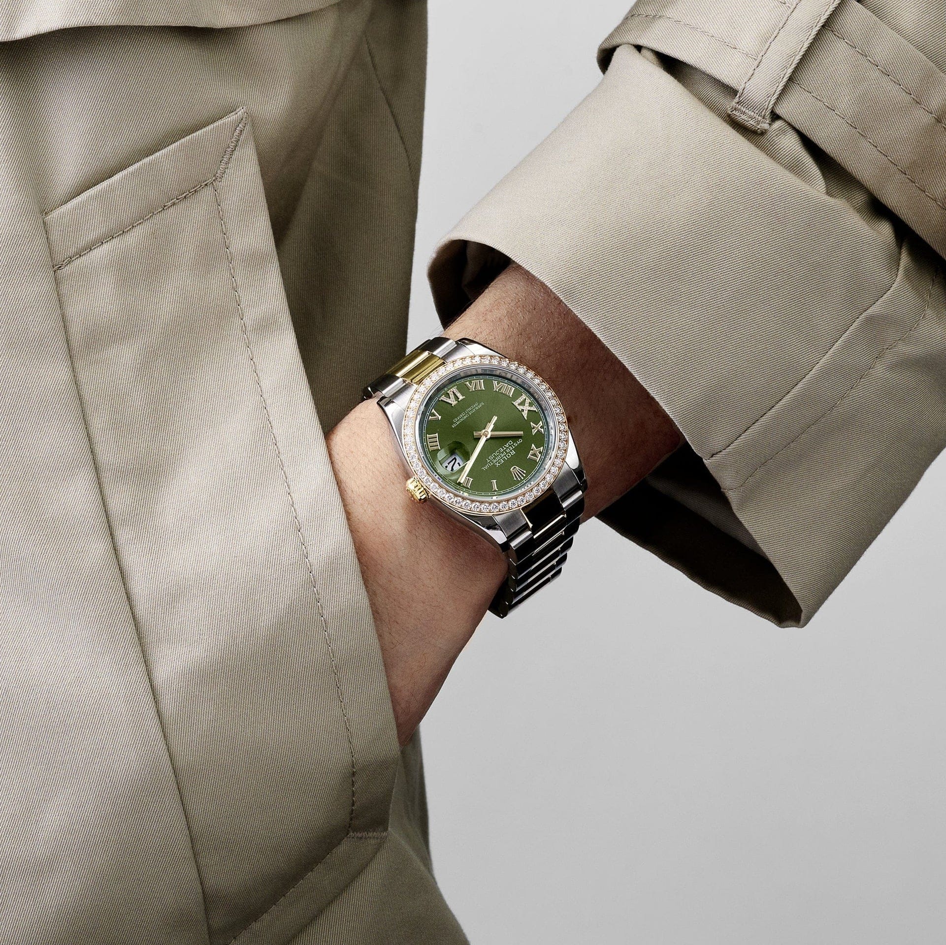 Rolex Datejust 36 126283RBR Stainless Steel Yellow Gold Olive Green Diamond Dial Diamond Bezel Oyster (2023)