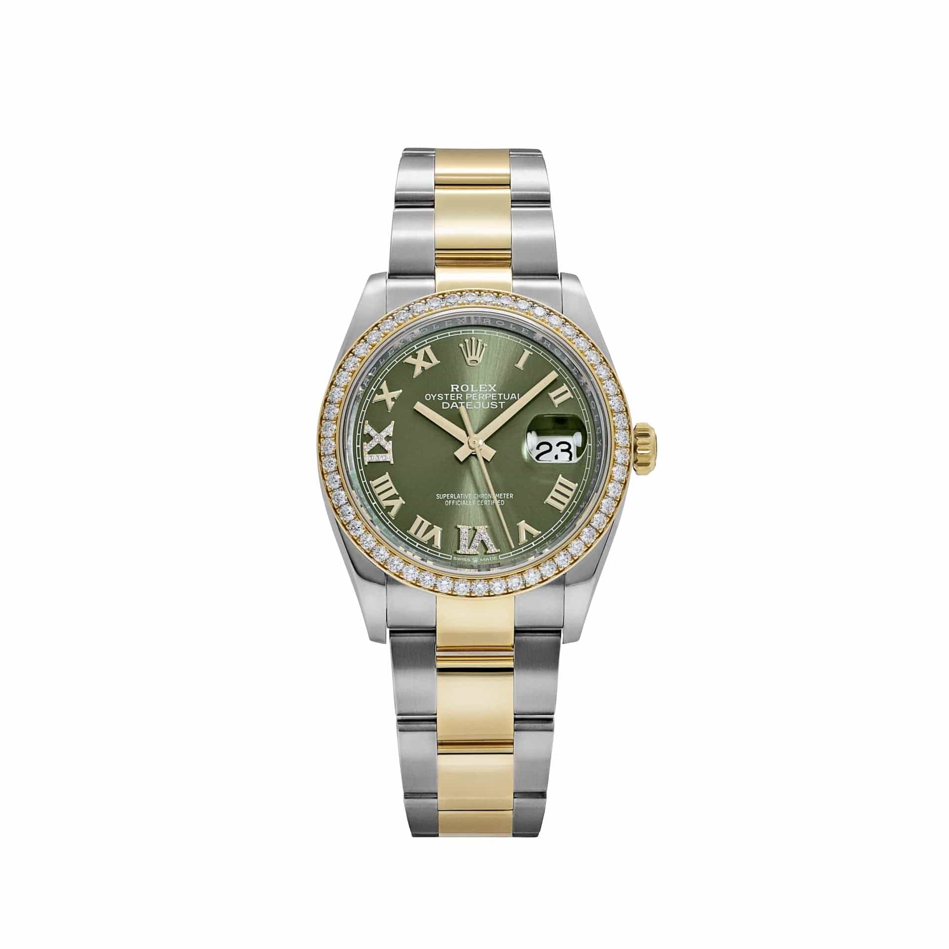 Rolex Datejust 36 126283RBR Stainless Steel Yellow Gold Olive Green Diamond Dial Diamond Bezel Oyster (2023)