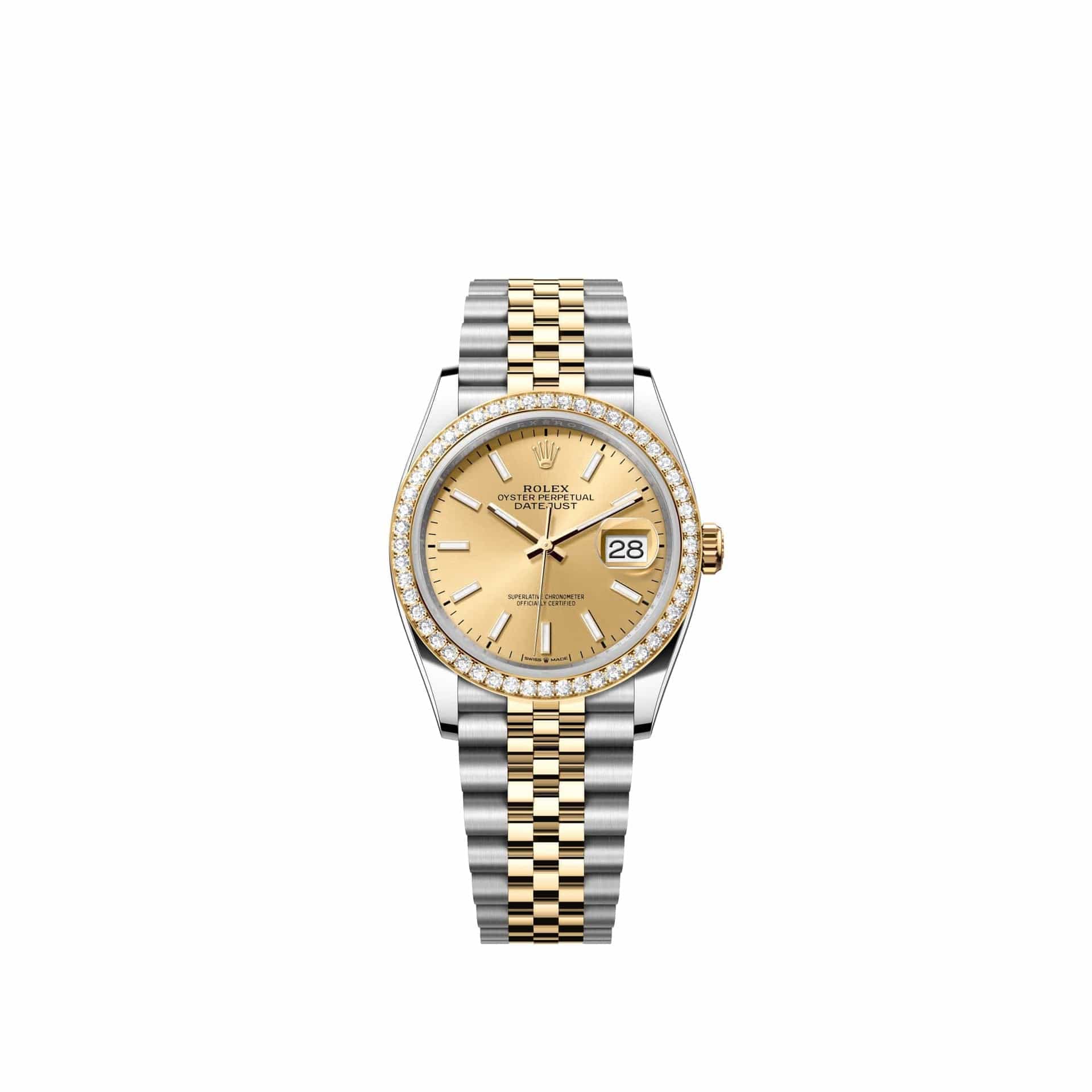 Rolex Datejust 36 126283RBR Yellow Gold Stainless Steel Champagne Dial Jubilee Diamond Bezel (2026)