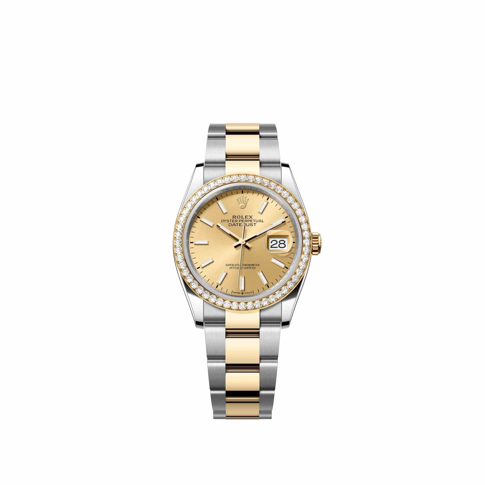 Rolex Datejust 36 126283RBR Yellow Gold Stainless Steel Champagne Dial Oyster Diamond Bezel (2026)