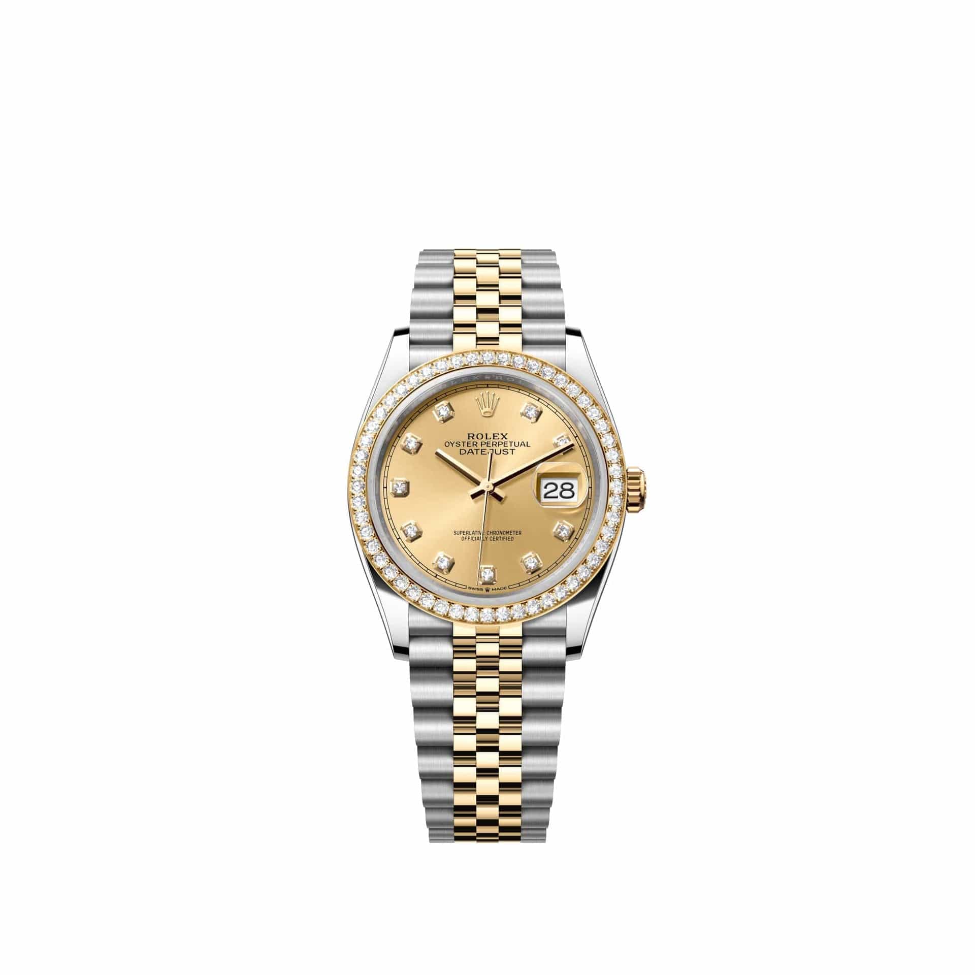Rolex Datejust 36 126283RBR Yellow Gold Stainless Steel Champagne Diamond Dial Jubilee Diamond Bezel (2026)