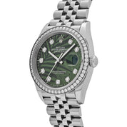 Rolex Datejust 36 126284RBR Stainless Steel Green Palm Frond Diamond Dial Diamond Bezel