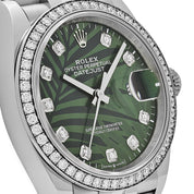 Rolex Datejust 36 126284RBR Stainless Steel Green Palm Frond Diamond Dial Diamond Bezel