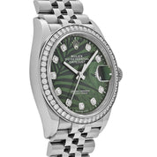Rolex Datejust 36 126284RBR Stainless Steel Green Palm Frond Diamond Dial Diamond Bezel