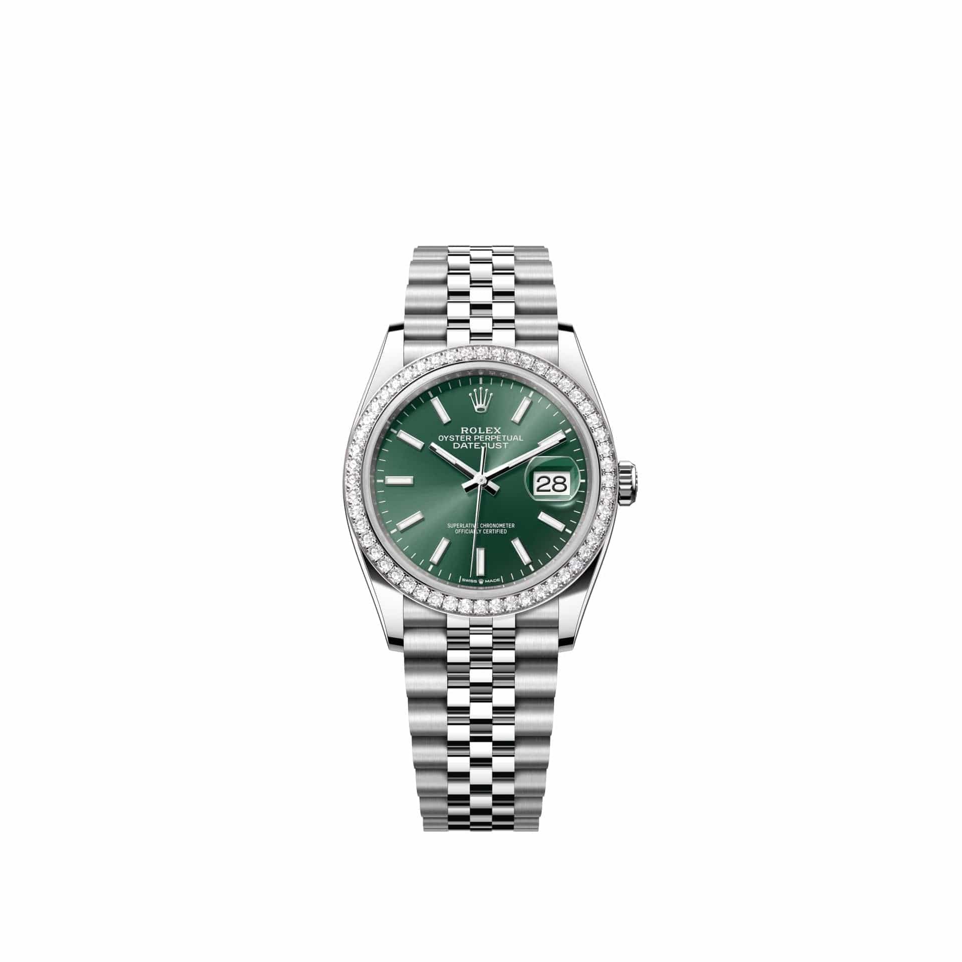 Rolex Datejust 36 126284RBR Stainless Steel Mint Green Dial Jubilee Diamond Bezel (2026)