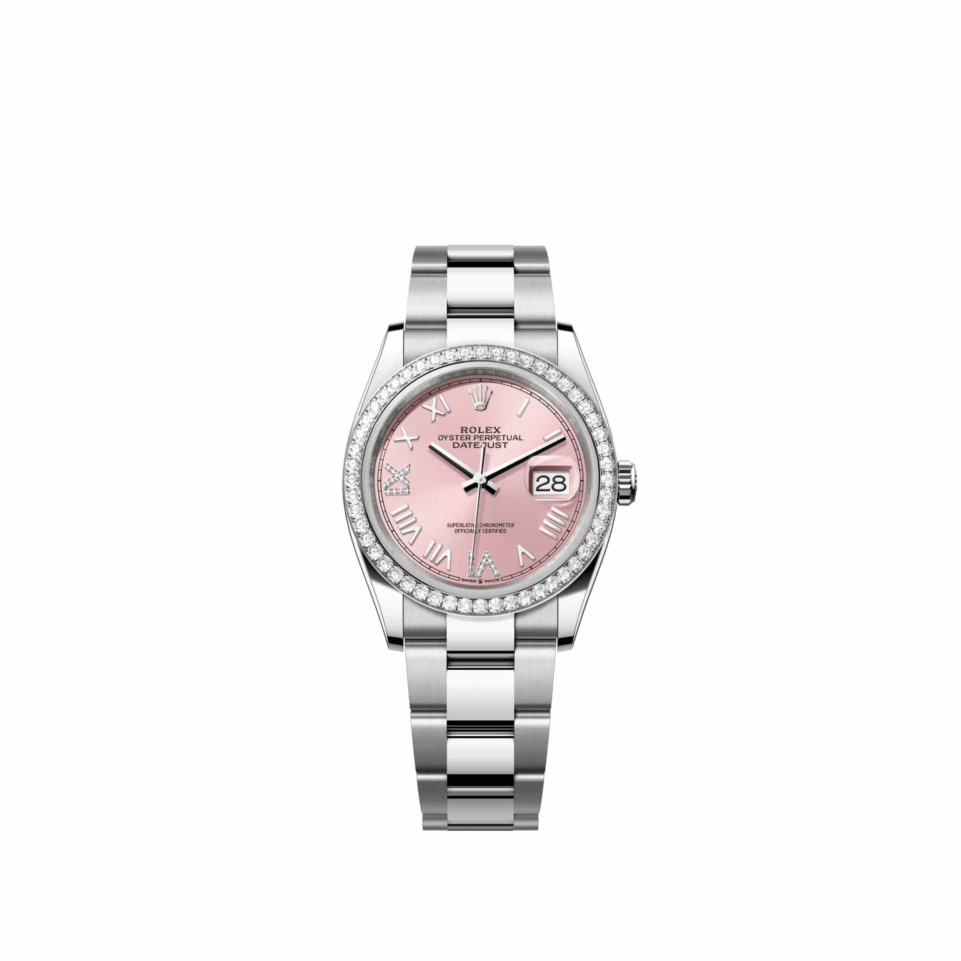 Rolex Datejust 36 126284RBR Stainless Steel Pink Diamond Roman Dial Oyster Diamond Bezel (2026)