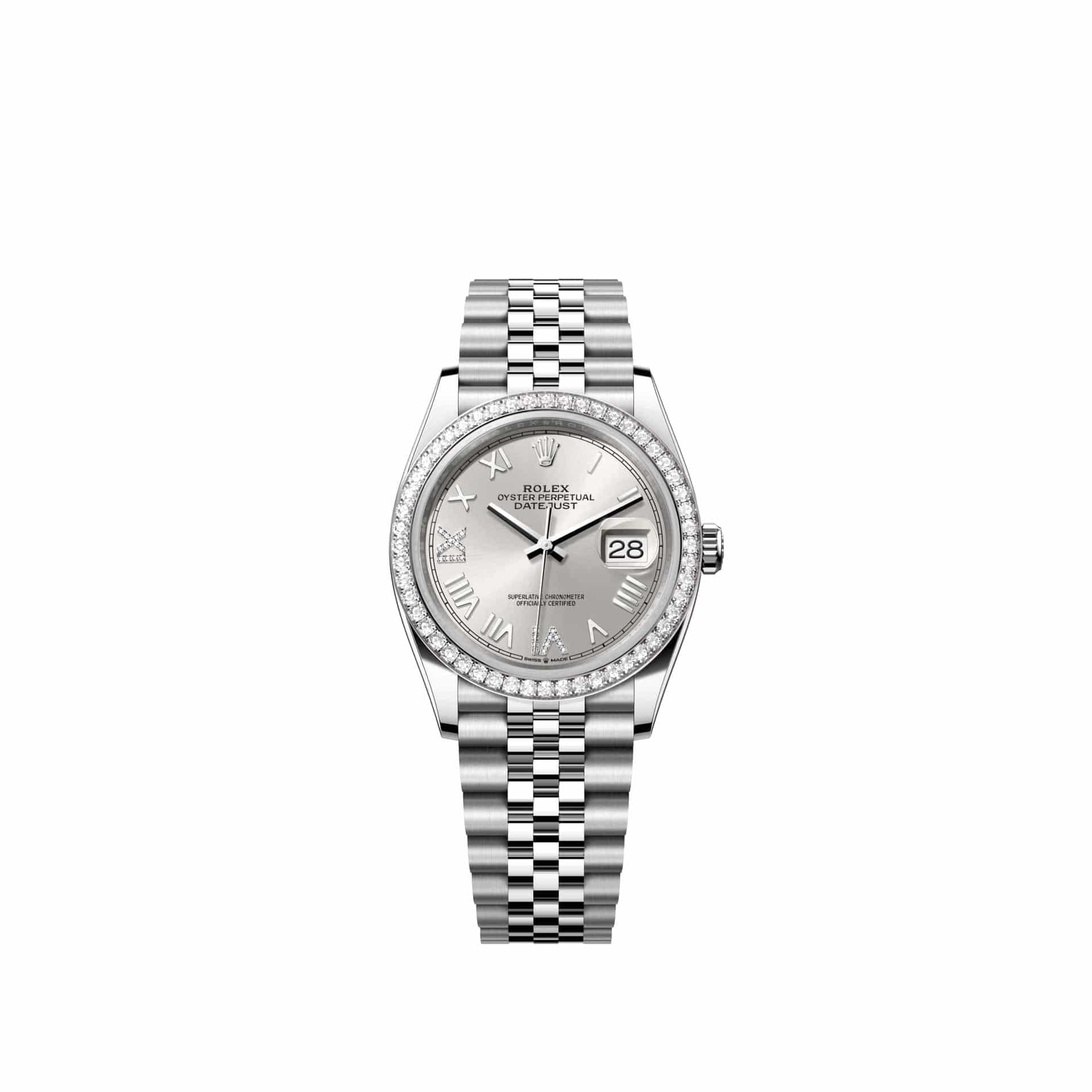 Rolex Datejust 36 126284RBR Stainless Steel Silver Diamond Roman Dial Jubilee Diamond Bezel (2026)