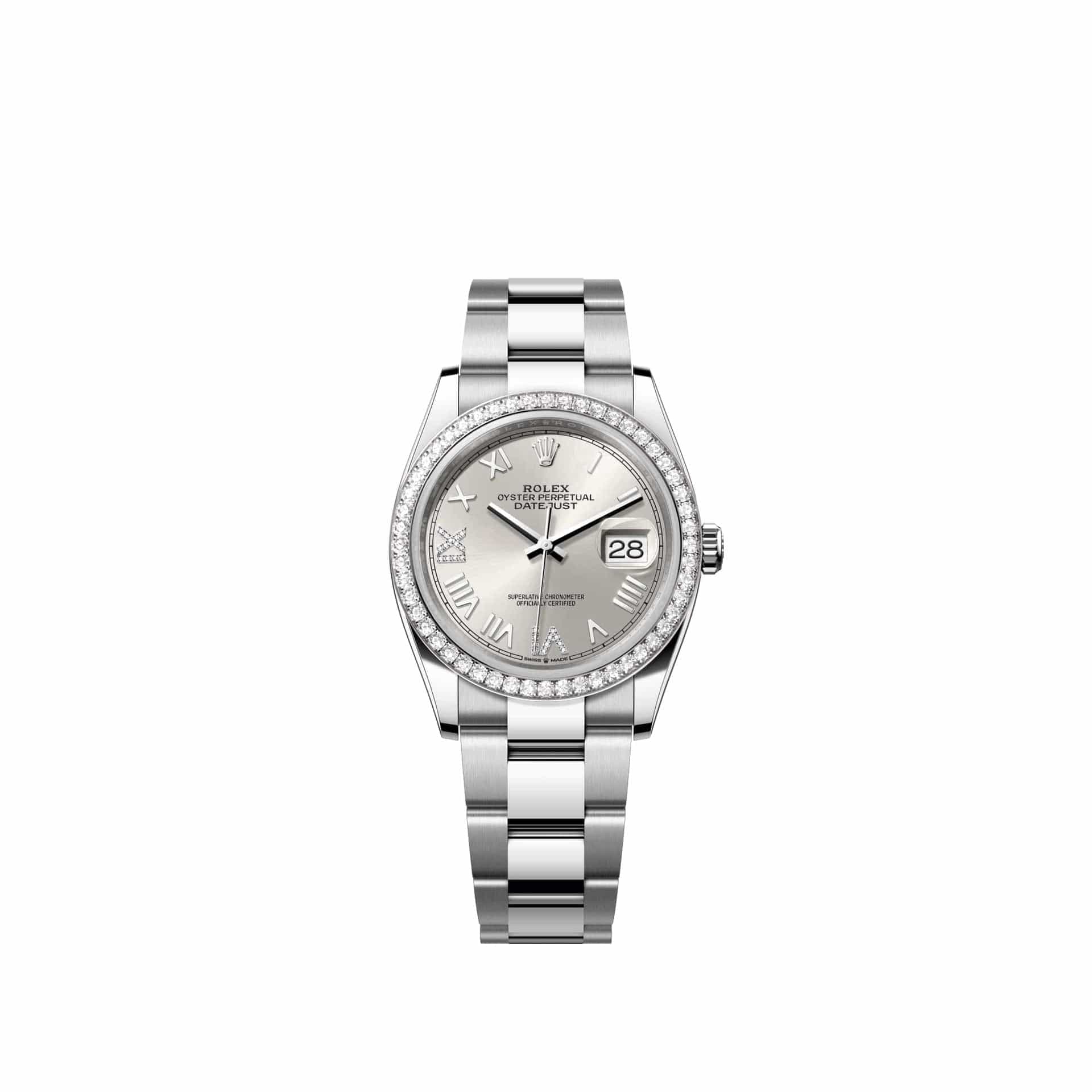 Rolex Datejust 36 126284RBR Stainless Steel Silver Diamond Roman Dial Oyster Diamond Bezel (2026)