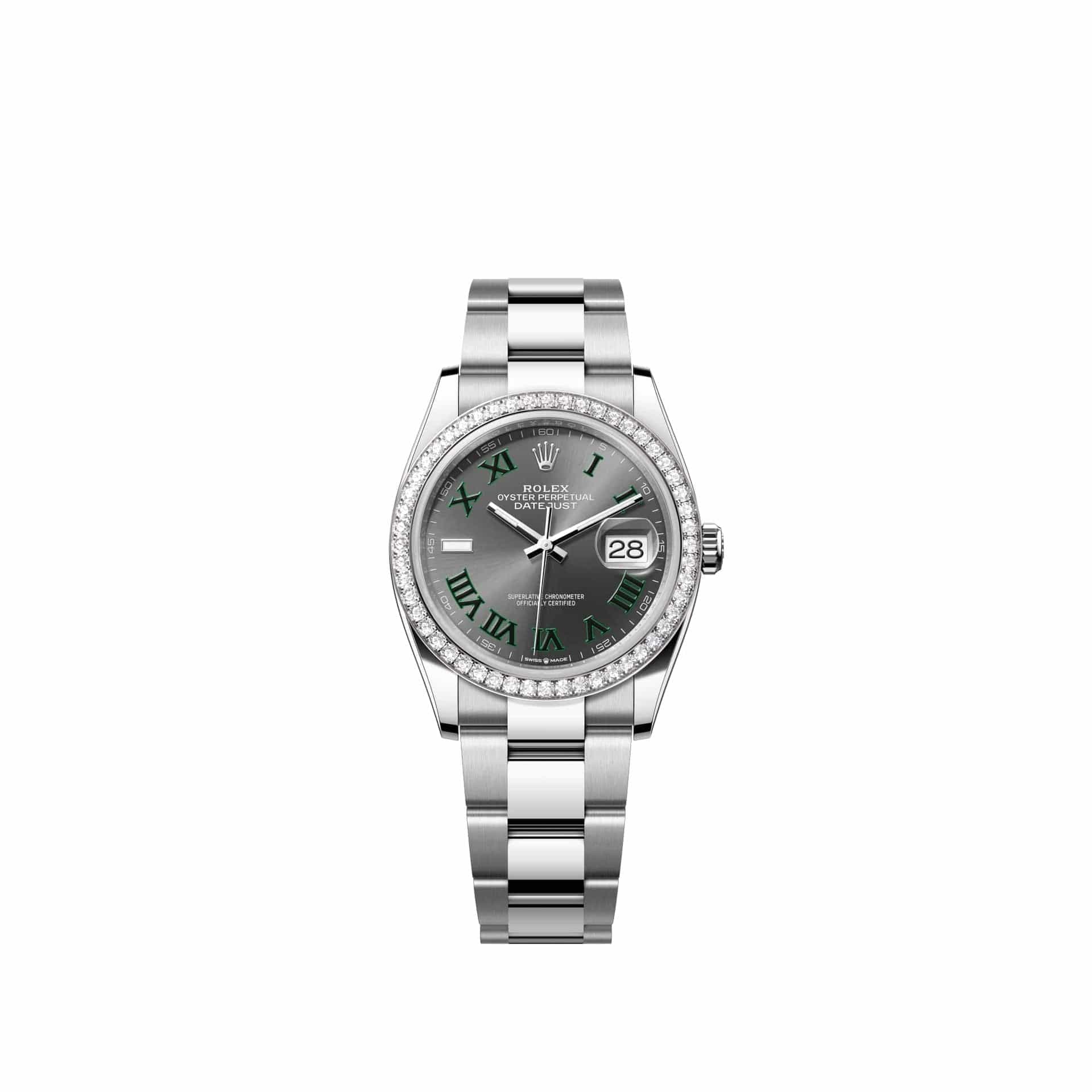 Rolex Datejust 36 126284RBR 'Wimbledon' Stainless Steel Slate Dial Oyster Diamond Bezel (2026)