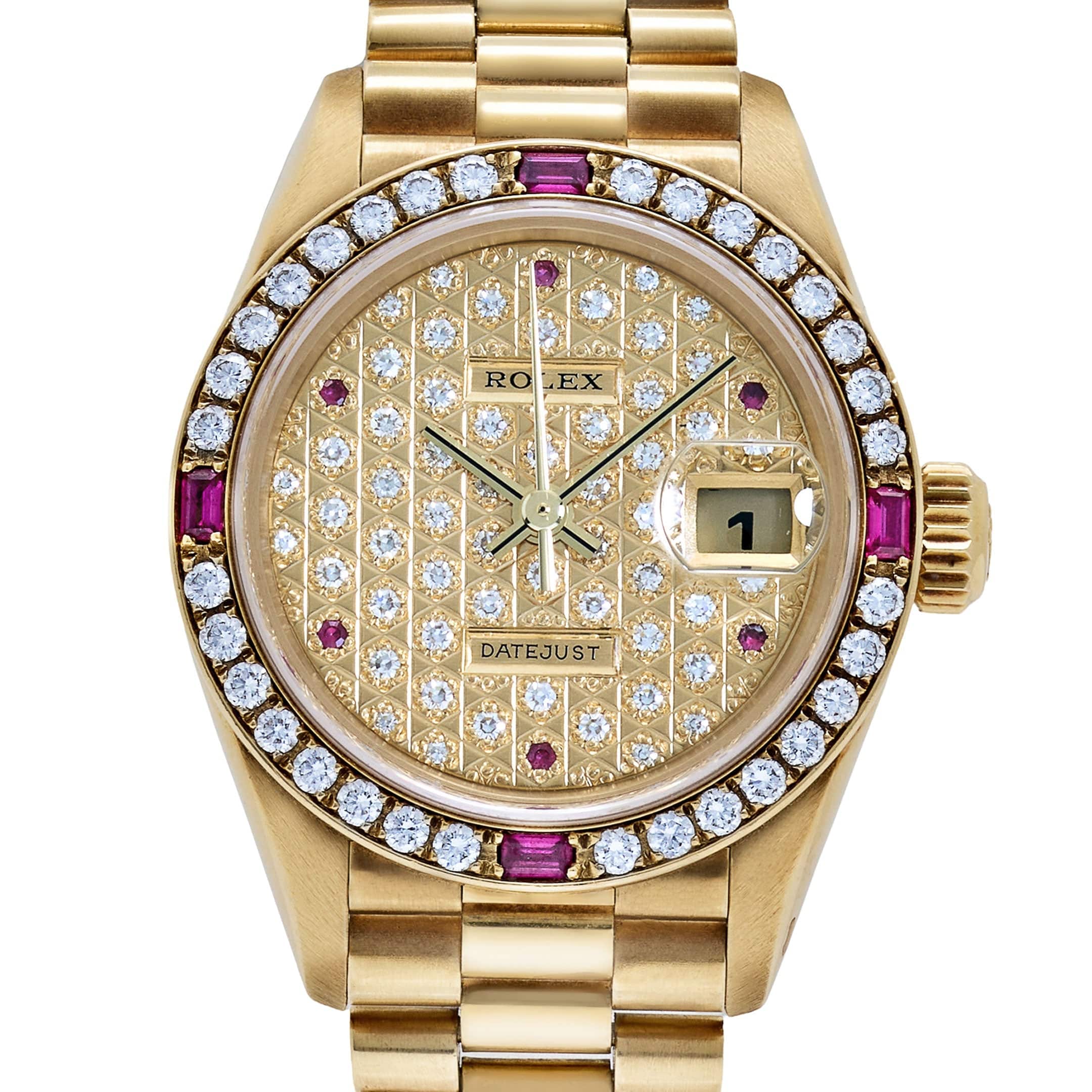 Rolex Datejust 79068 'Ladies' Yellow Gold Diamond Ruby Dial and Bezel (1995)