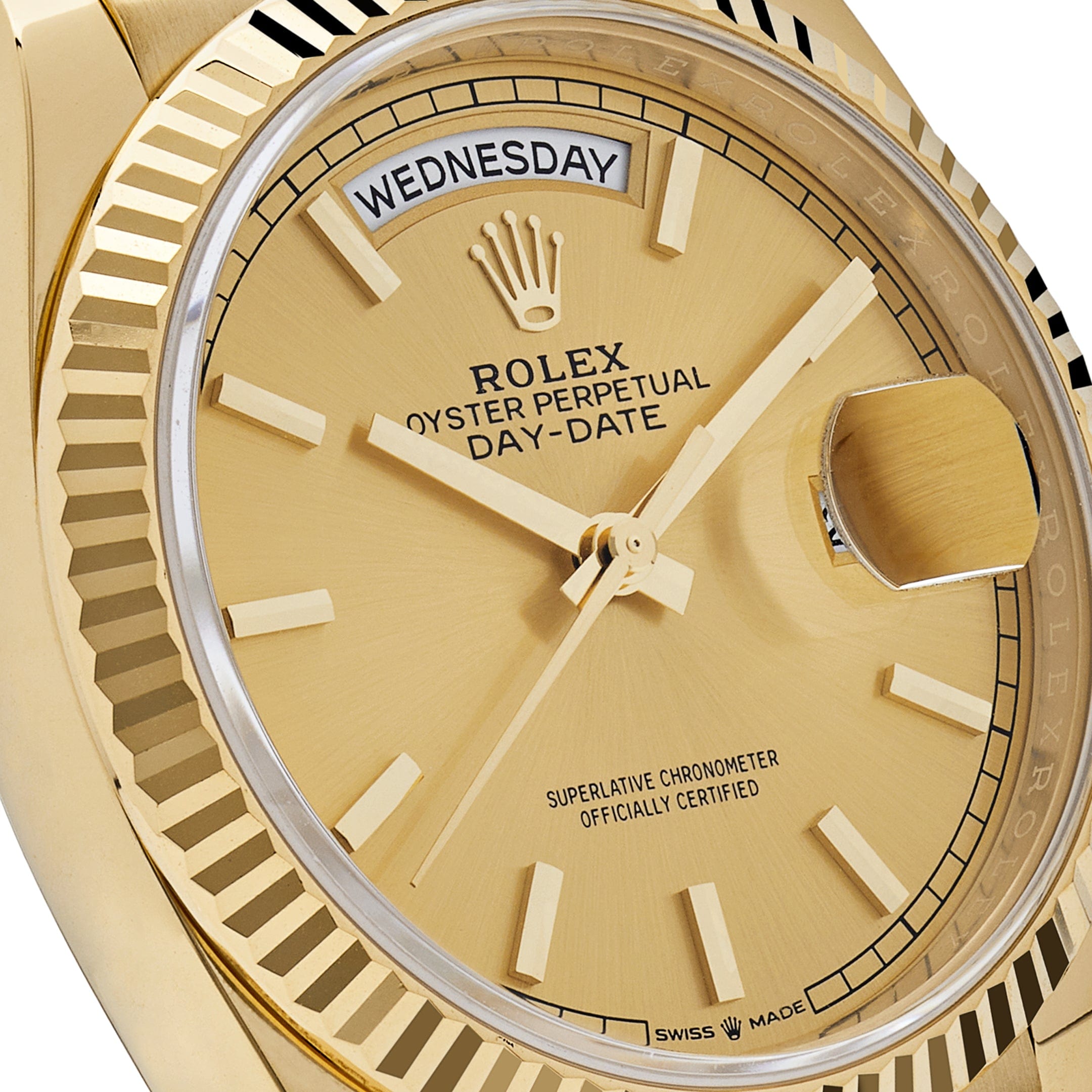 Luxury Watch Rolex Day-Date 36 Yellow Gold Champagne Dial 128238 Wrist Aficionado