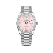 Rolex Day-Date 36 128349RBR White Gold Diamond Bezel Pink Diamond Dial