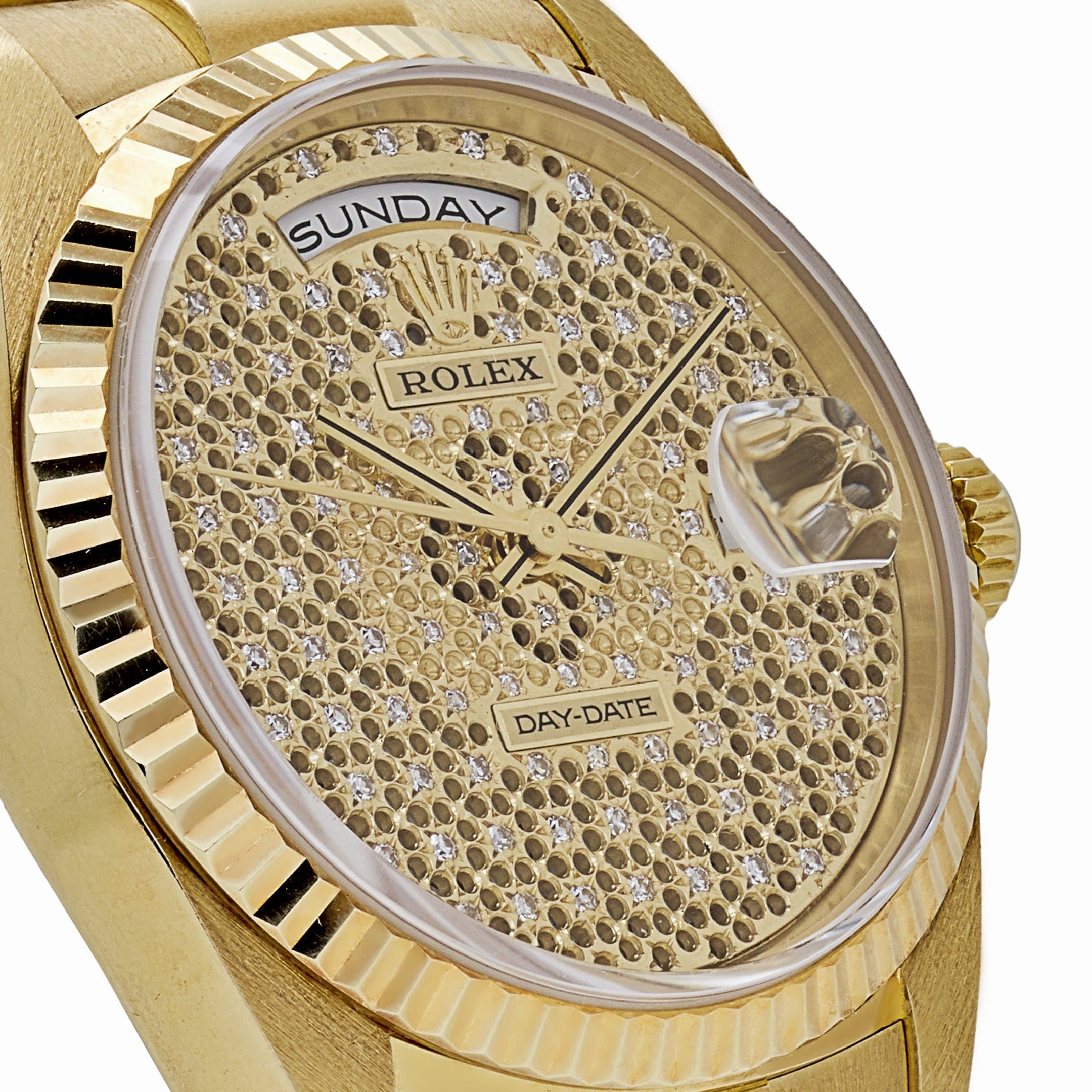 Rolex Day-Date 18238 Yellow Gold Skeleton Pavè Diamond Dial