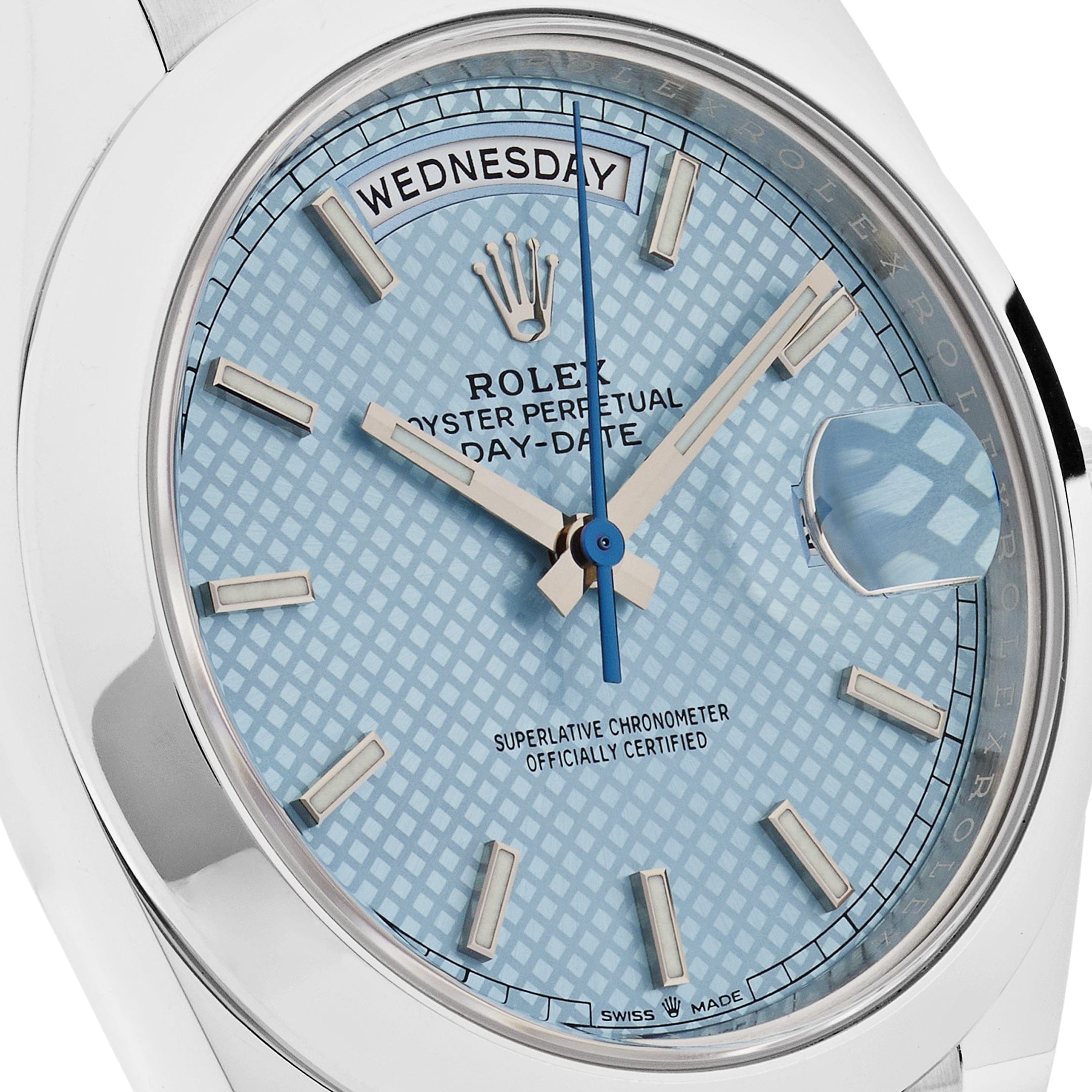 Rolex Day-Date 228206 40 Platinum Ice Blue Diagonal Motif Dial