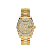 Rolex Day-Date 36 118398BR Yellow Gold Diamond Bezel Champagne Diamond Dial