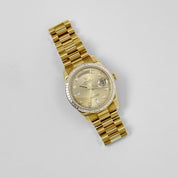 Rolex Day-Date 36 118398BR Yellow Gold Diamond Bezel Champagne Diamond Dial
