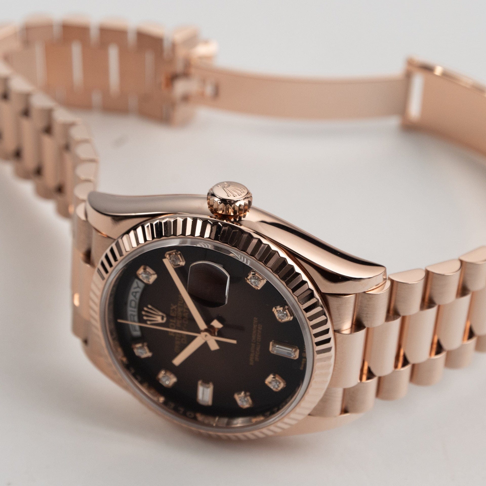 Rolex Day-Date 36 128235 Rose Gold Brown Ombre Diamond Dial (2022)