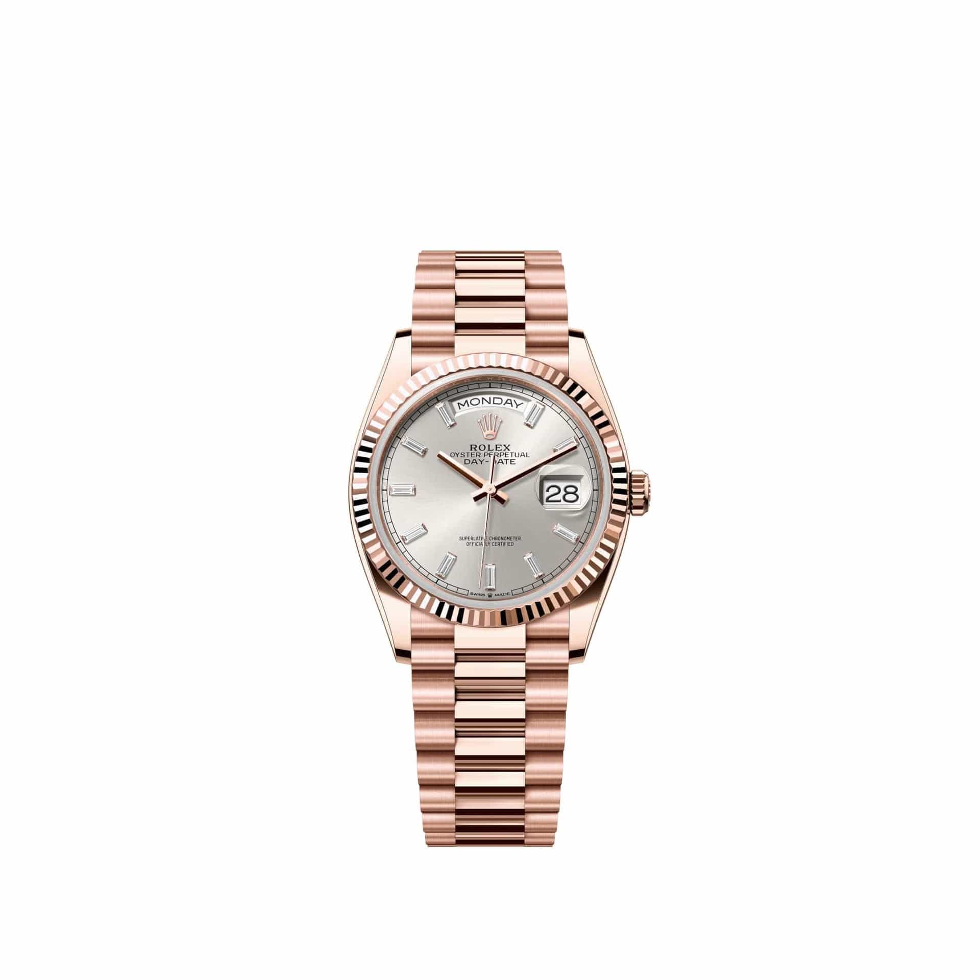 Rolex Day-Date 36 128235 Rose Gold Silver Diamond Dial President (2026)