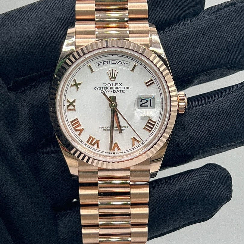 Luxury Watch Rolex Day-Date 36 Rose Gold White Dial 128235 Wrist Aficionado
