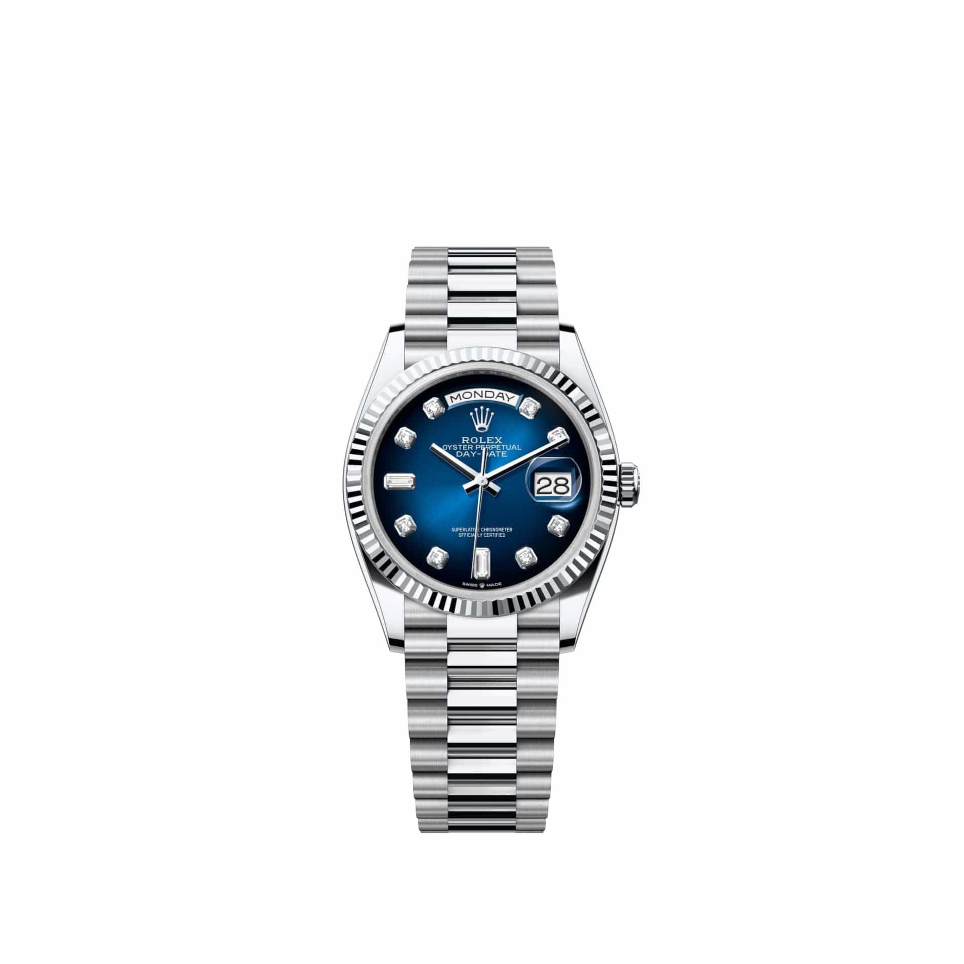 Rolex Day-Date 36 128236 Platinum Blue Ombré Diamond Dial President (2026)