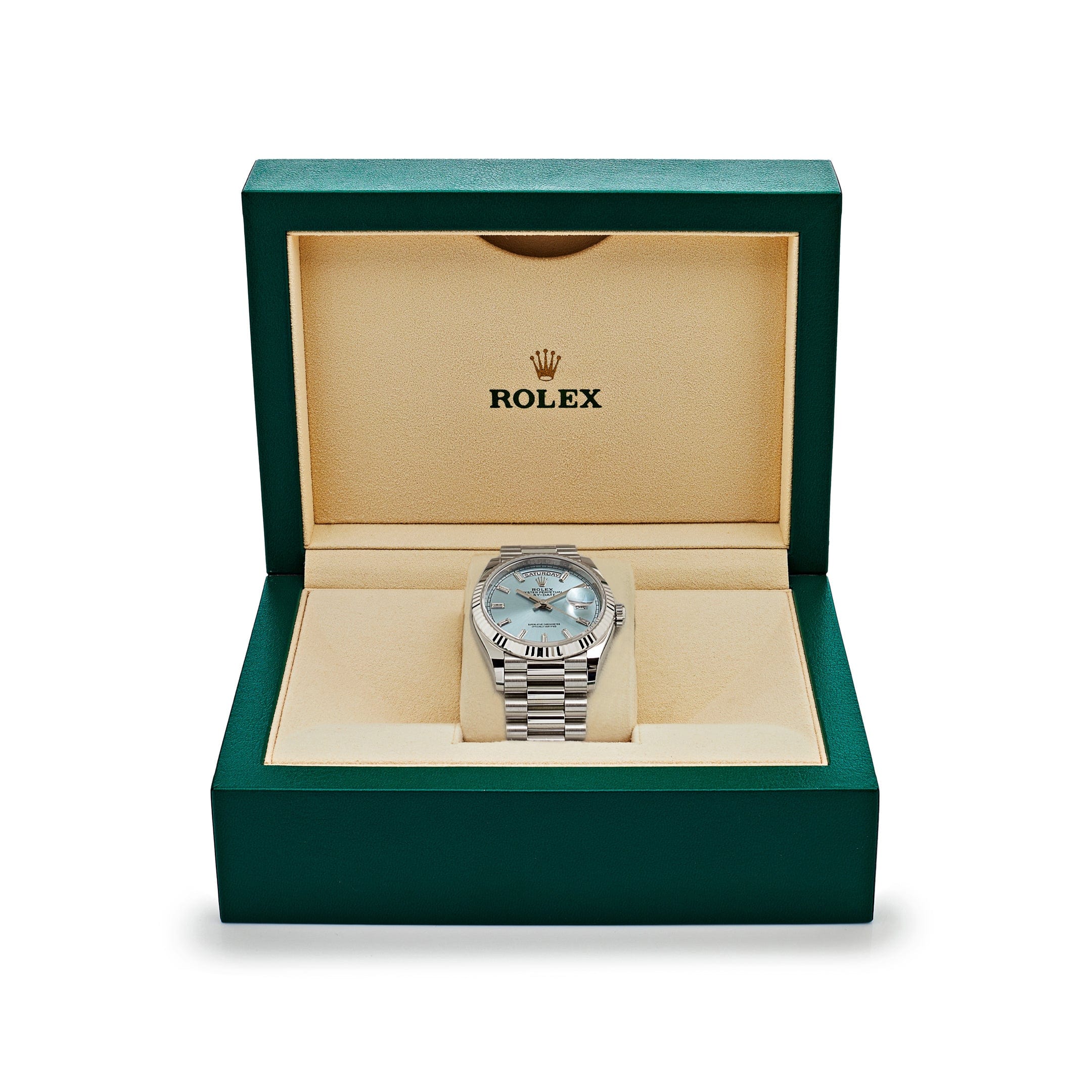 Rolex Day-Date 36 128236 Platinum Ice Blue Baguette Dial