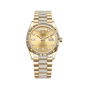 Luxury Watch Rolex Day-Date 36 Yellow Gold Champagne Diamond Dial 128238 Wrist Aficionado