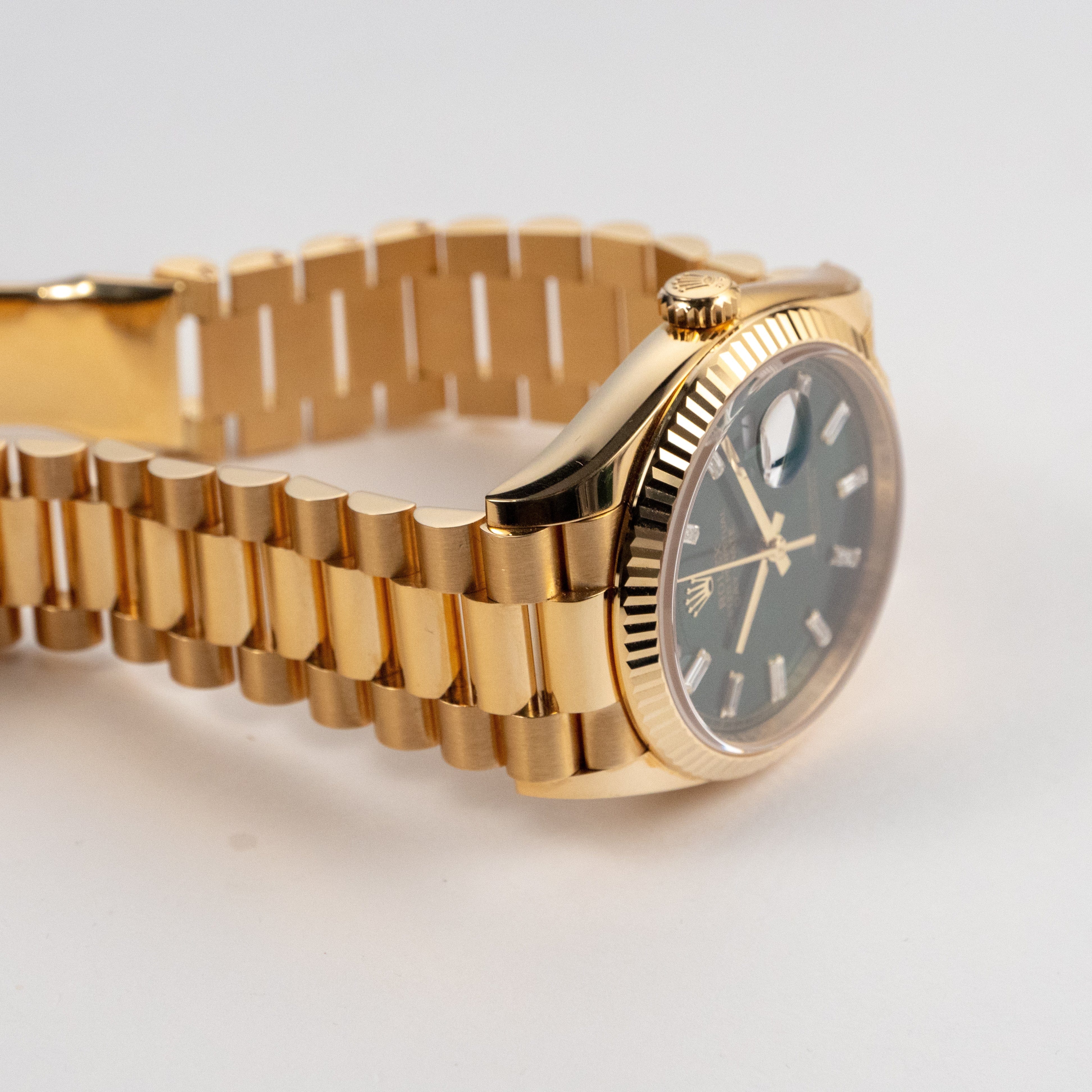 Rolex Day-Date 36 128238 Yellow Gold Green Diamond Baguette Dial (2025)