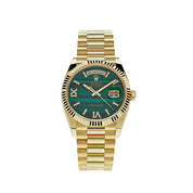 Luxury Watch Rolex Day-Date 36 Yellow Gold Green Malachite Roman Diamond Dial 128238 Wrist Aficionado