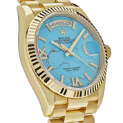 Luxury Watch Rolex Day-Date 36 Yellow Gold Turquoise Diamond Dial 128238 Wrist Aficionado