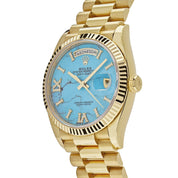 Luxury Watch Rolex Day-Date 36 Yellow Gold Turquoise Diamond Dial 128238 Wrist Aficionado
