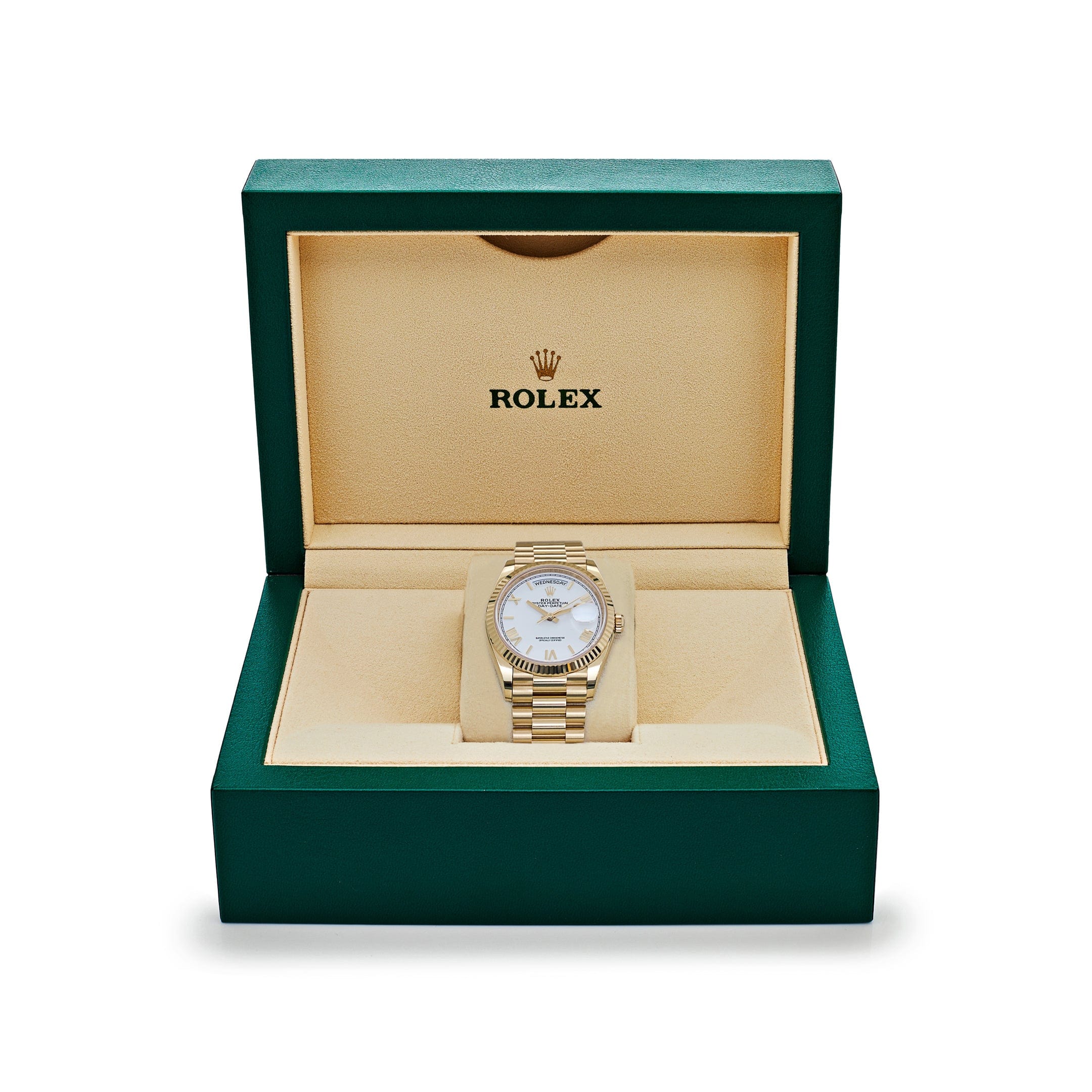Rolex Day-Date 36 128238 Yellow Gold White Roman Numerals Dial