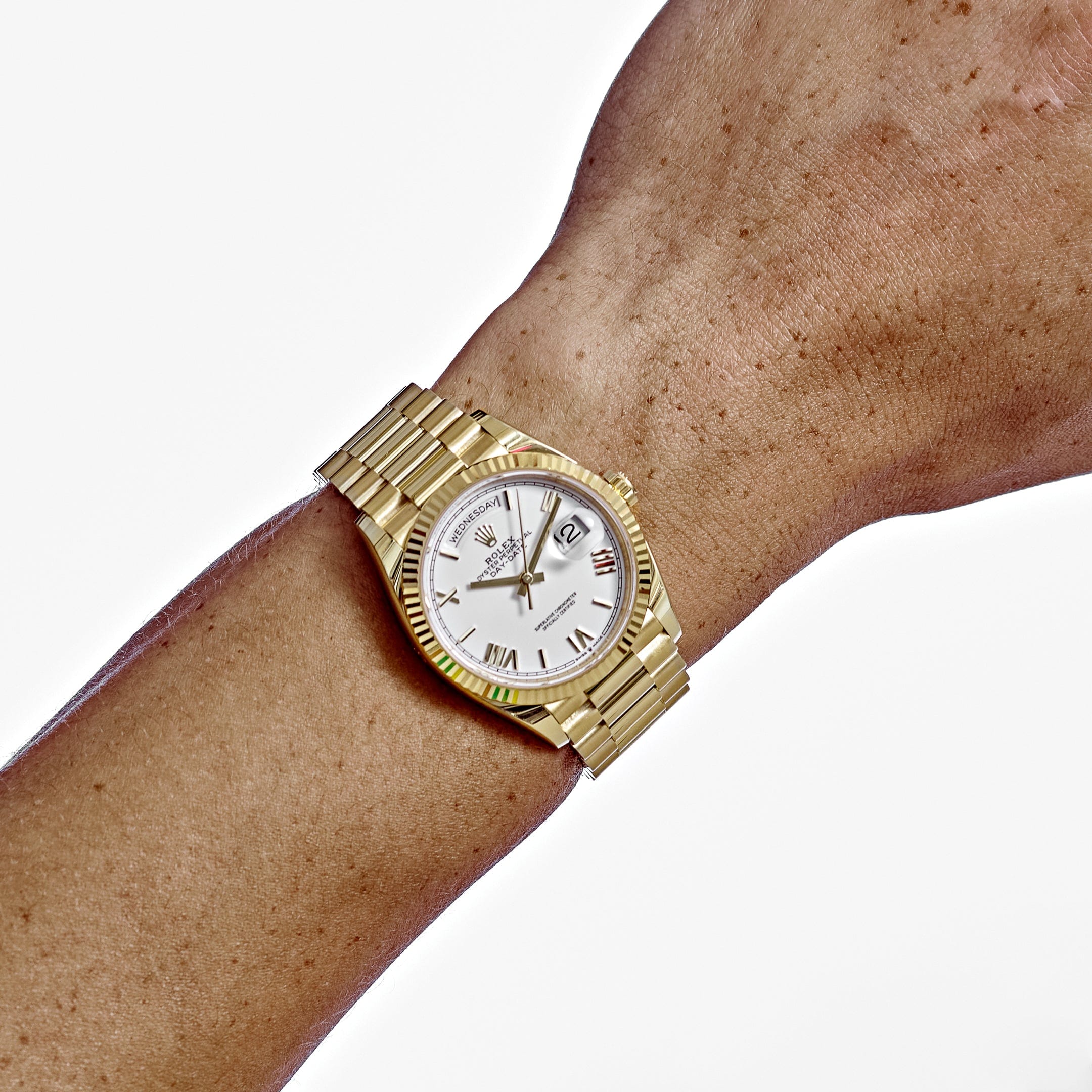 Rolex Day-Date 36 128238 Yellow Gold White Roman Numerals Dial