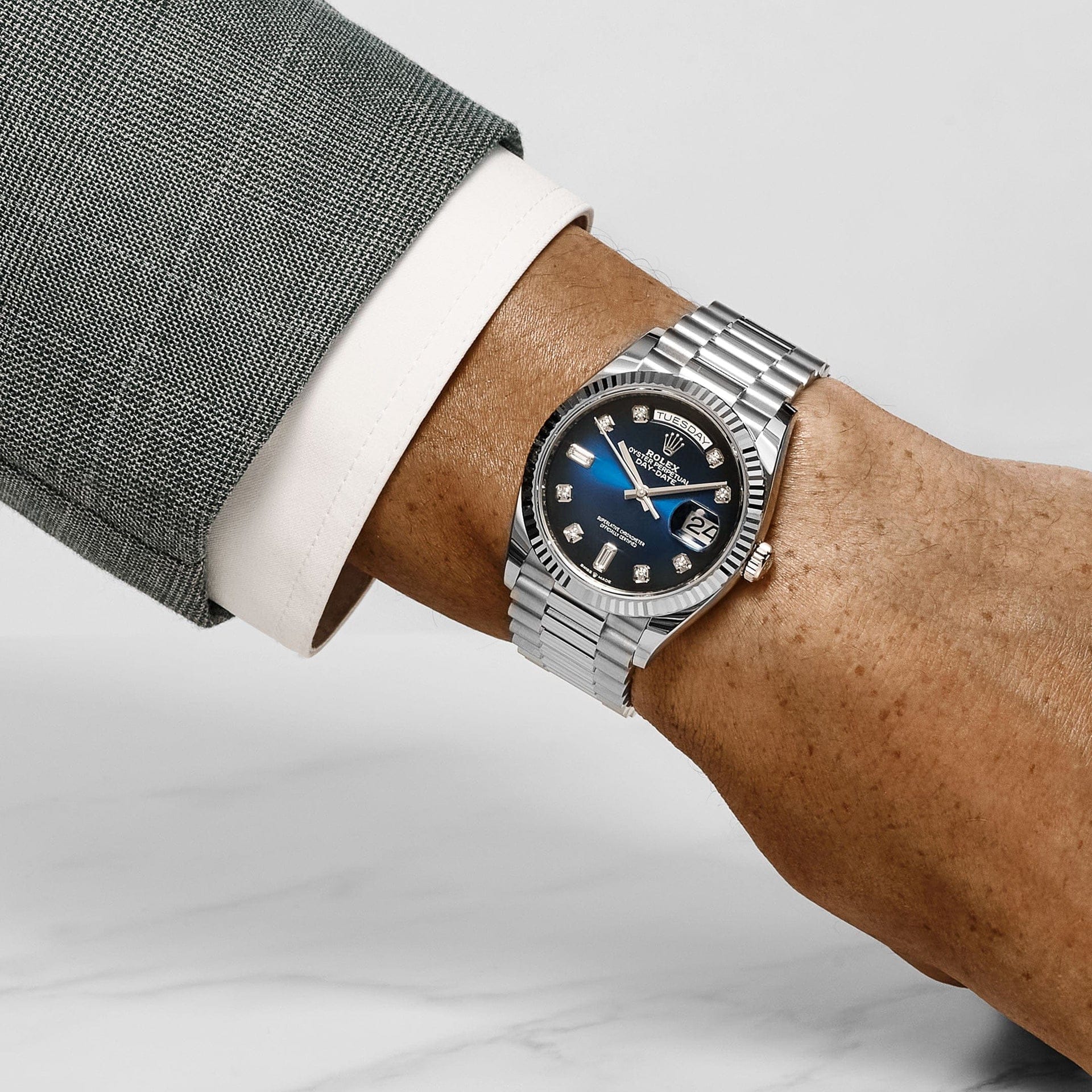 Rolex Day-Date 36 128239 White Gold Blue Ombre Diamond Dial (2023)