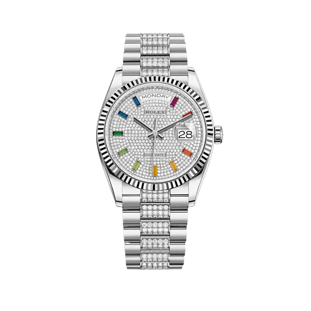 Luxury Watch Rolex Day-Date 36 White Gold Diamond-Paved Dial 128239 Wrist Aficionado