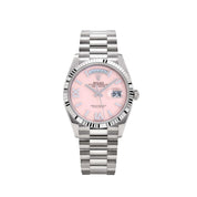 Rolex Day-Date 36 128239 White Gold Pink Opal Diamond Roman Numerals Dial (2025)